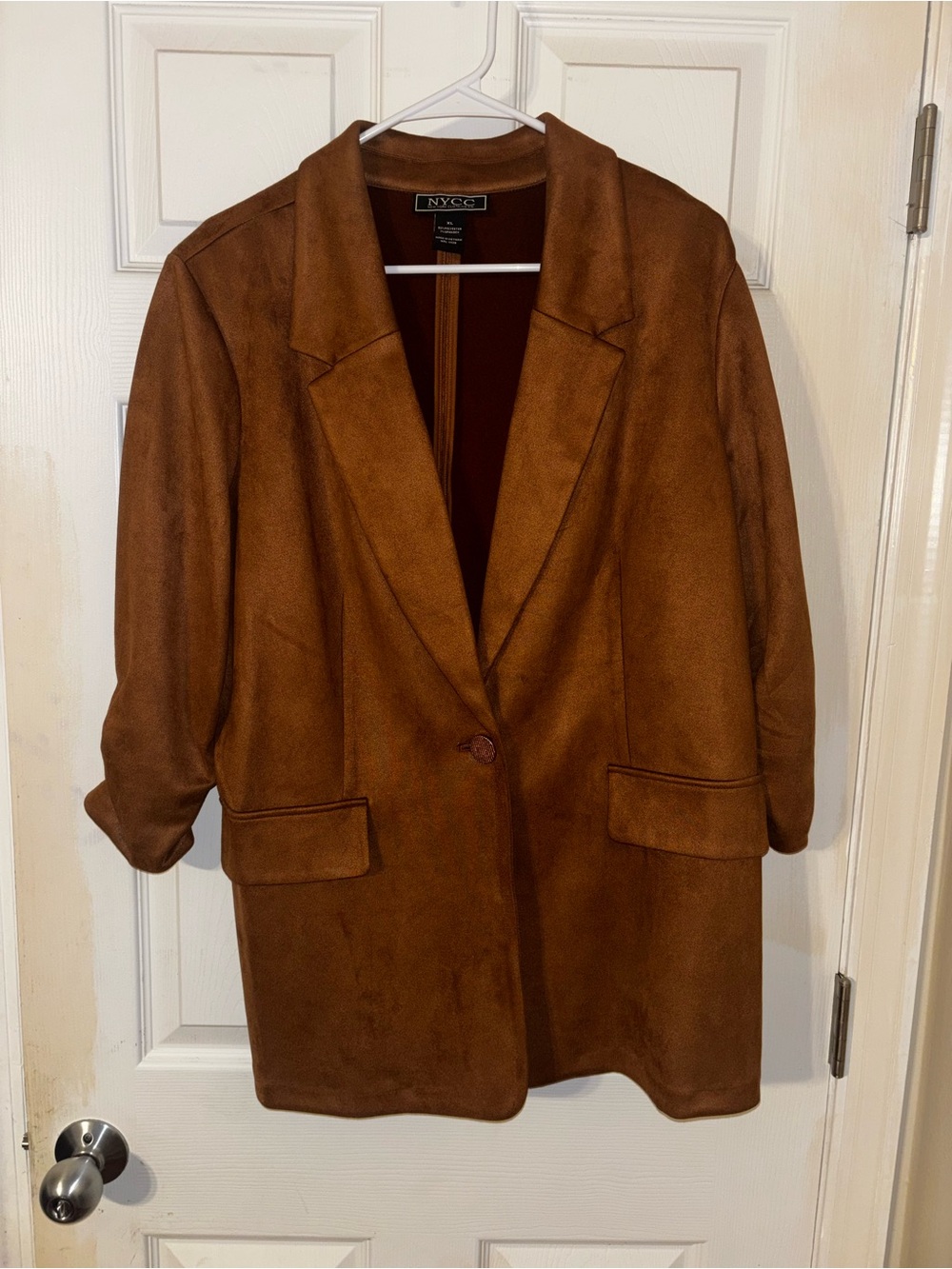 New York & Company Women's Camel Brown Faux Suede Long Blazer